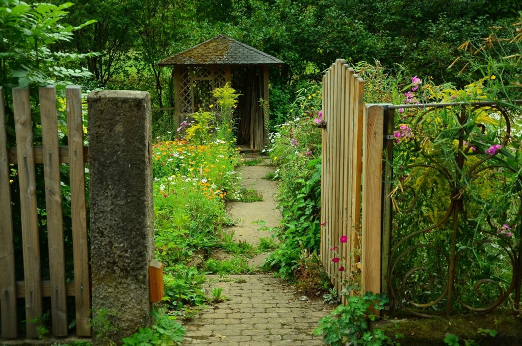 garden, garden door, cottage garden