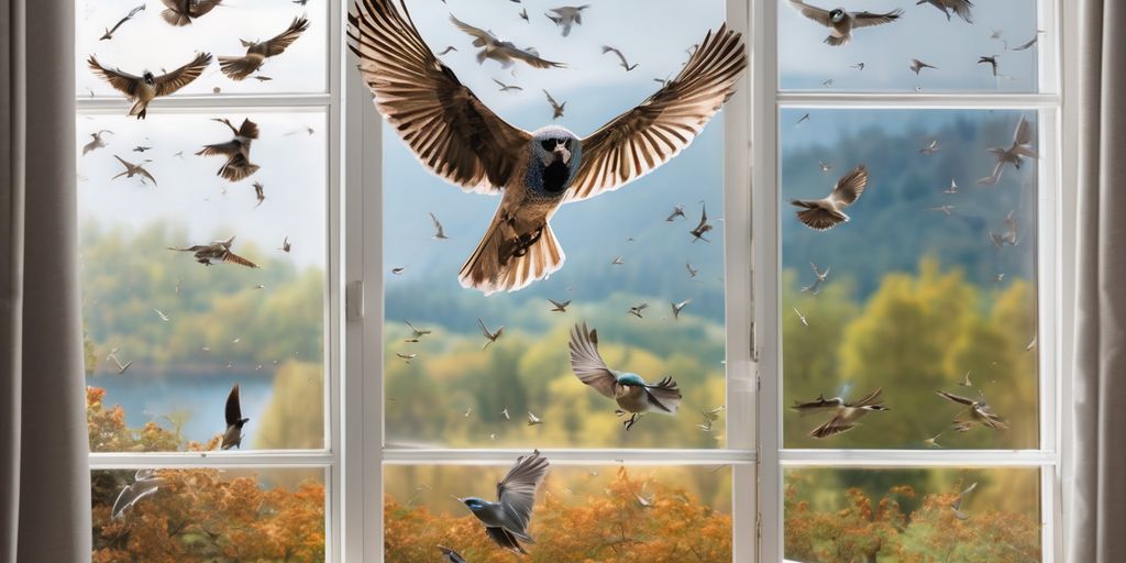 window film with bird motifs to prevent bird collisions